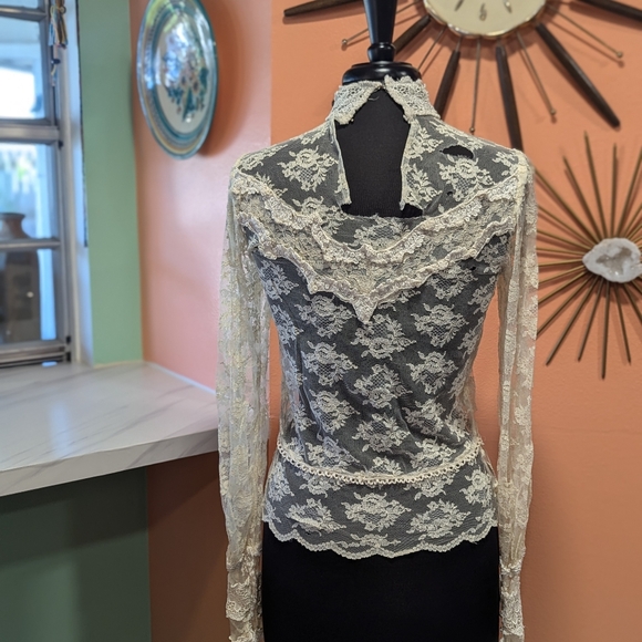 Vintage 70s Lace Blouse Victorian Witchy Whimsigoth As Is Haunted Hippie - Picture 3 of 16